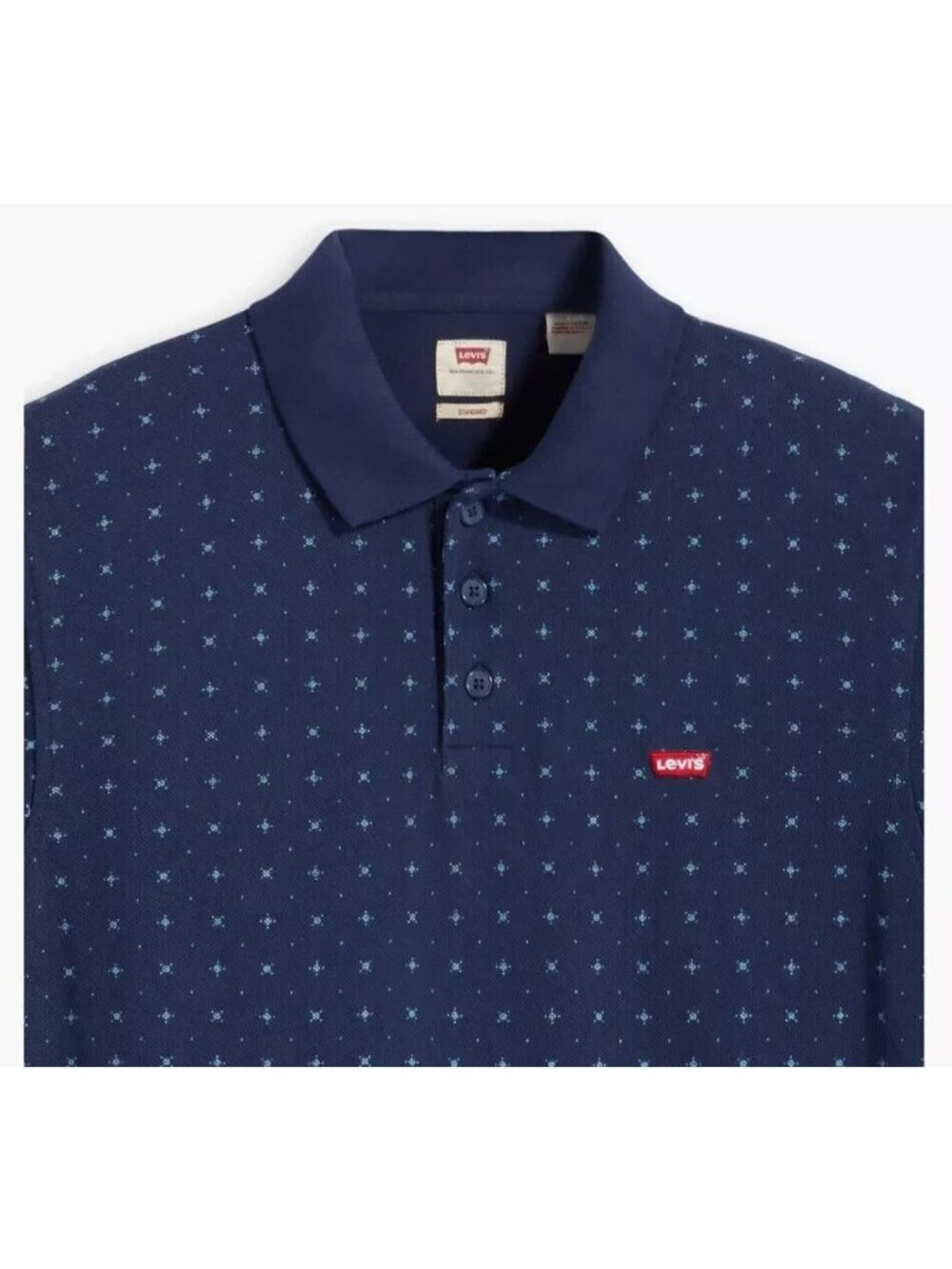 Levi's Housemark Mens XL Standard Fit Pique Polo Shirt Diamond Dot Naval Blue